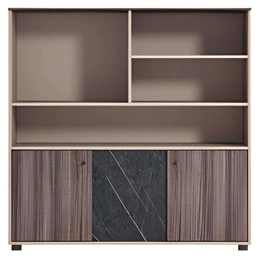 Büroschrank Modern Beige Braun Holzoptik Steinoptik Türen Offenes Design