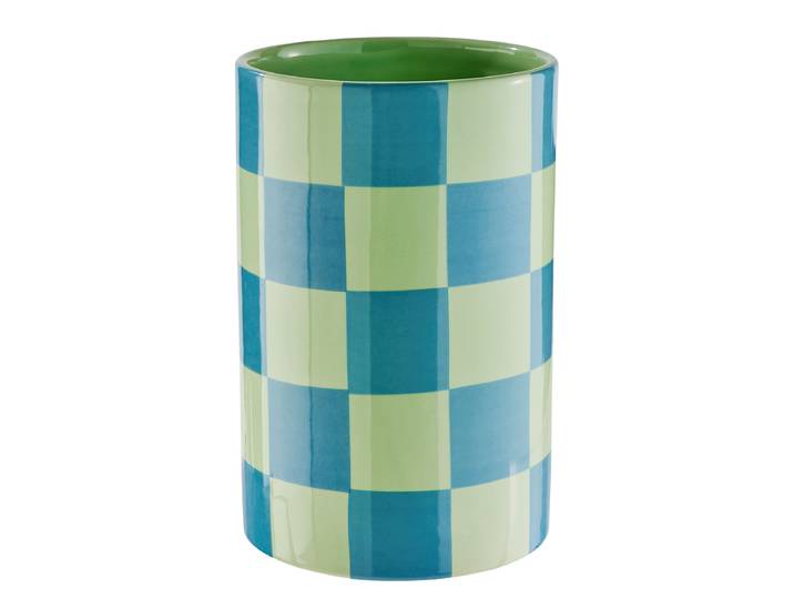 Vase CHECKER 13 x 22 x 13cm Vert/Vert/Bleu