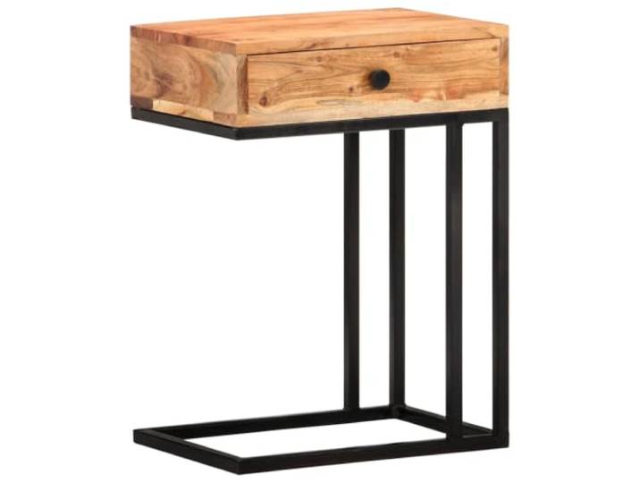 GPWERSDF Beistelltisch U-Form 45x30x61 cm Akazie Massivholz Mit Schublade, Pulverbeschichteter Stahlrahmen, Robust, Langlebig, Einzigartige Maserung