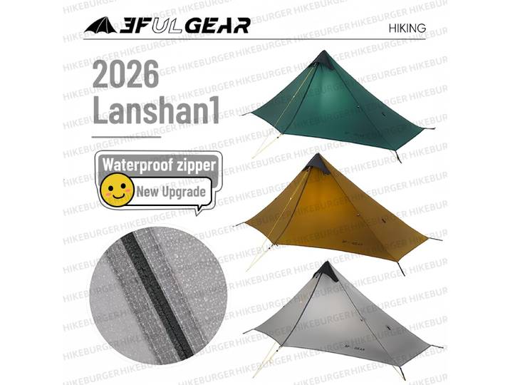 Tente 3F UL Gear 2026 Lanshan 1P pour le camping en plein air, tente en nylon sil 15D ultralégère 760g, imperméable, sans poteaux, pour la randonnée et le trekking