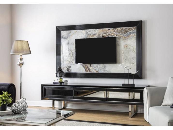 JVmoebel Wohnwand Schwarze Wohnwand mit Sideboard und Regal aus Holz, (2-St), Made in Europa