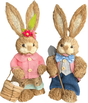 Inspire Curations Large Straw Easter Bunny Decoration Rustic Spring Rabbit Home & Garden Ornament (46cm) 2pcs B