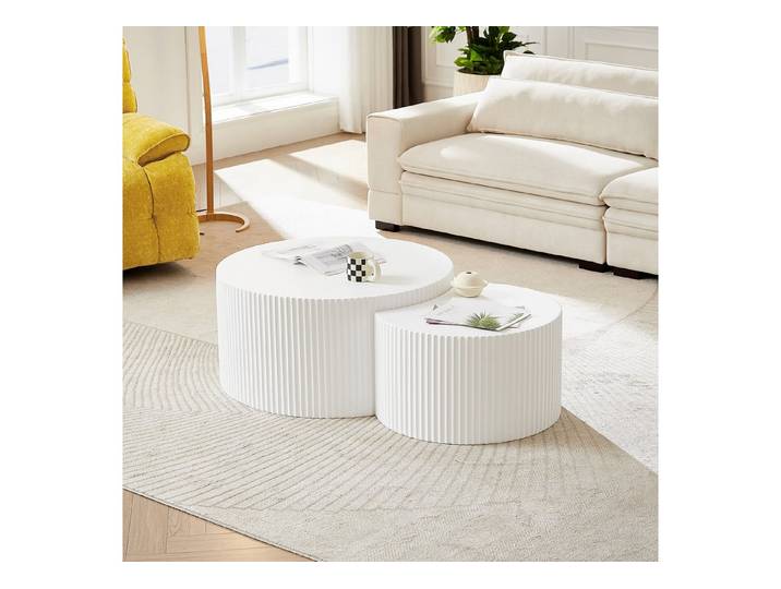 NJLyuhome Couchtisch Weißes Wellen-Design Beistelltisch-Set, Kombinierbare Salon-Tische (2-St)