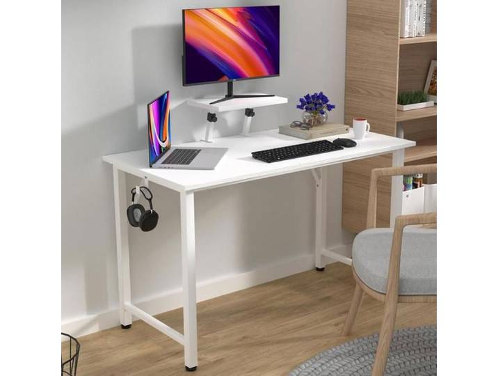 Bureau d'ordinateur PIPIPOXER Bureau Gaming Avec support Avec Croche Bureau Informatique Ergonomique 100x50x75 cm Blanc