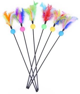 Inspired Finds FeatherFrenzy 5 Piece Interactive Cat Wand Toy Set With Bells & Feather Teasers orbit Feather Teaser