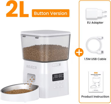 Inspire Curations SmartServe Button Control Automatic Pet Feeder By ROJECO white With Eu Plug