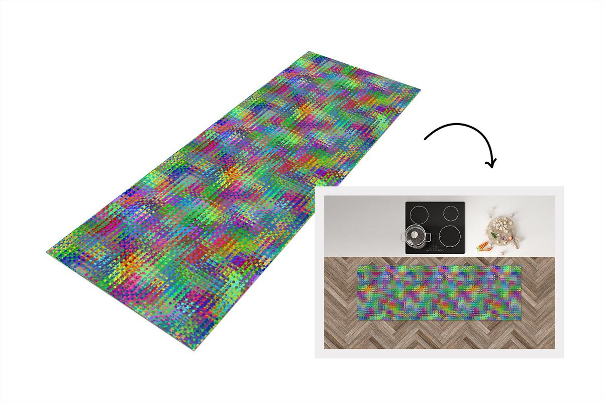 KitchenYeah Keukenloper Psychedelic Abstract Regenboog Vinyl B/D: 150 x 50 cm
