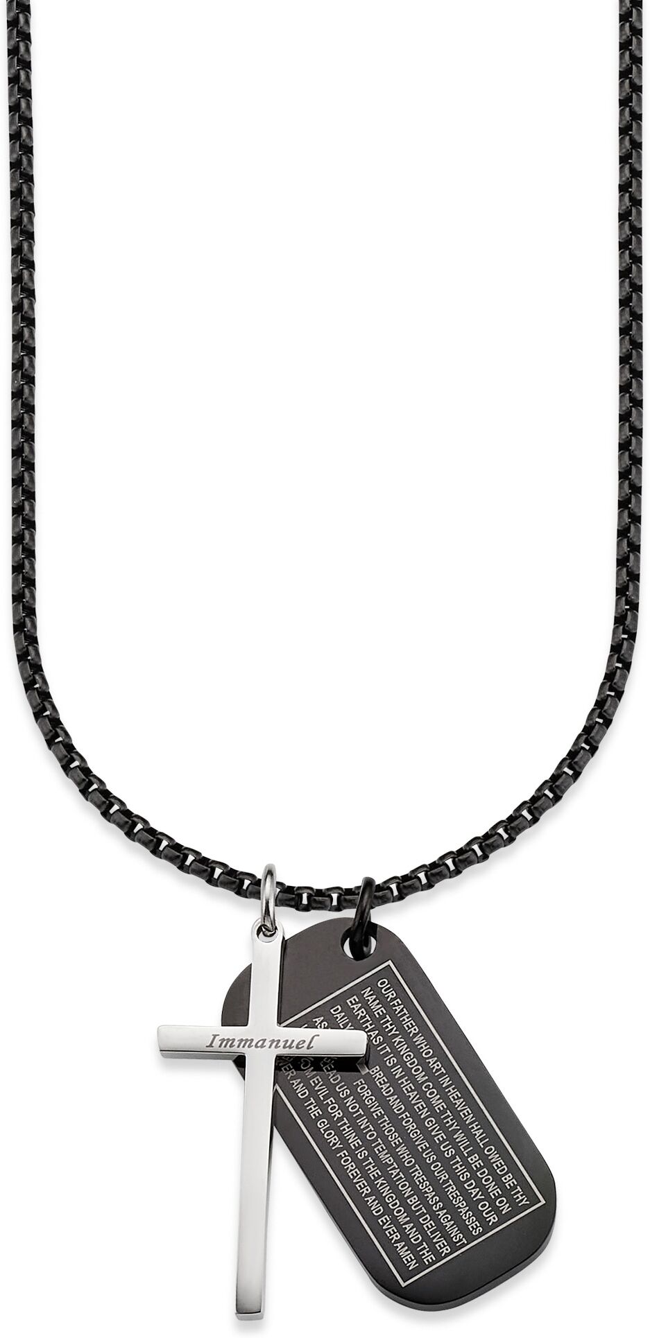 Kette mit Anhänger BRUNO BANANI "Schmuck Geschenk Halskette Kreuz Vater Unser Venezianerkette", schwarz (edelstahlfarben, schwarz), Halsketten, Herren, Edelstahl, L: 55, Kette mit Anhänger