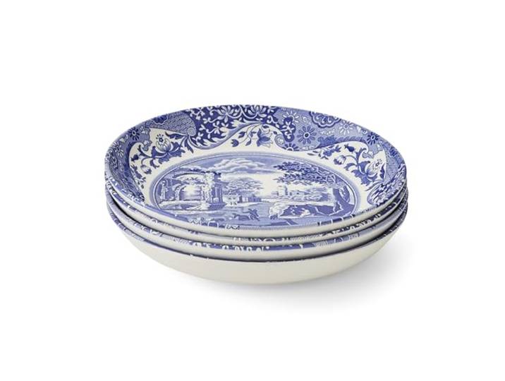 Spode Blaue italienische Pastaschale, 21,6 cm, 4 Stück Steingut, hergestellt in England, spülmaschinen- und mikrowellengeeignet