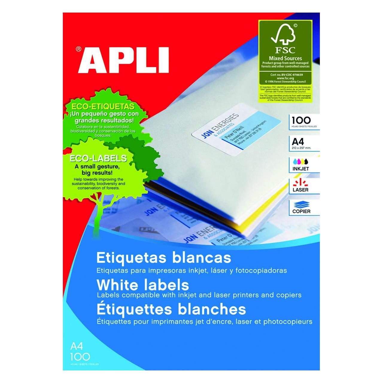 Apli Universaletiketten, 64,6x33,8mm, rechteckig, weiss 100 Blatt (1263)