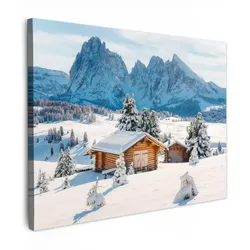 LEINWANDBILD Winter - Hütte - Berge - Aussicht - Schnee Wandbilder 80x60 cm