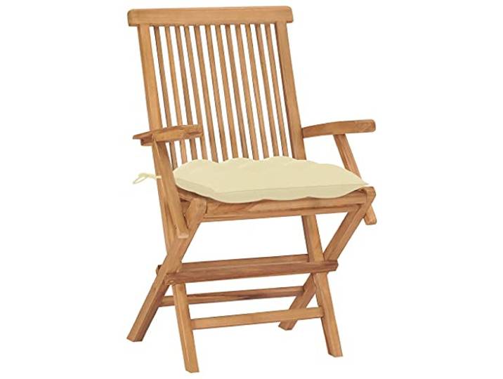 VIHHQGC Klappstühle mit cremeweißen Kissen, 2 Stück, Massivholz Teakholz Teakholz, fein geschliffen, leichte Reinigung, klappbar, geringes Gewicht, 110 kg pro Sitzplatz