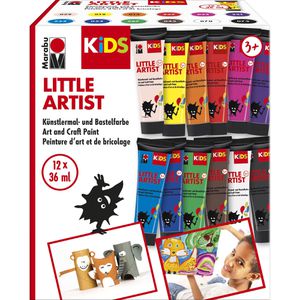 Marabu Bastelfarbe Kids Little Artist 030500000102, farbig sortiert, 12 Farben je 36ml