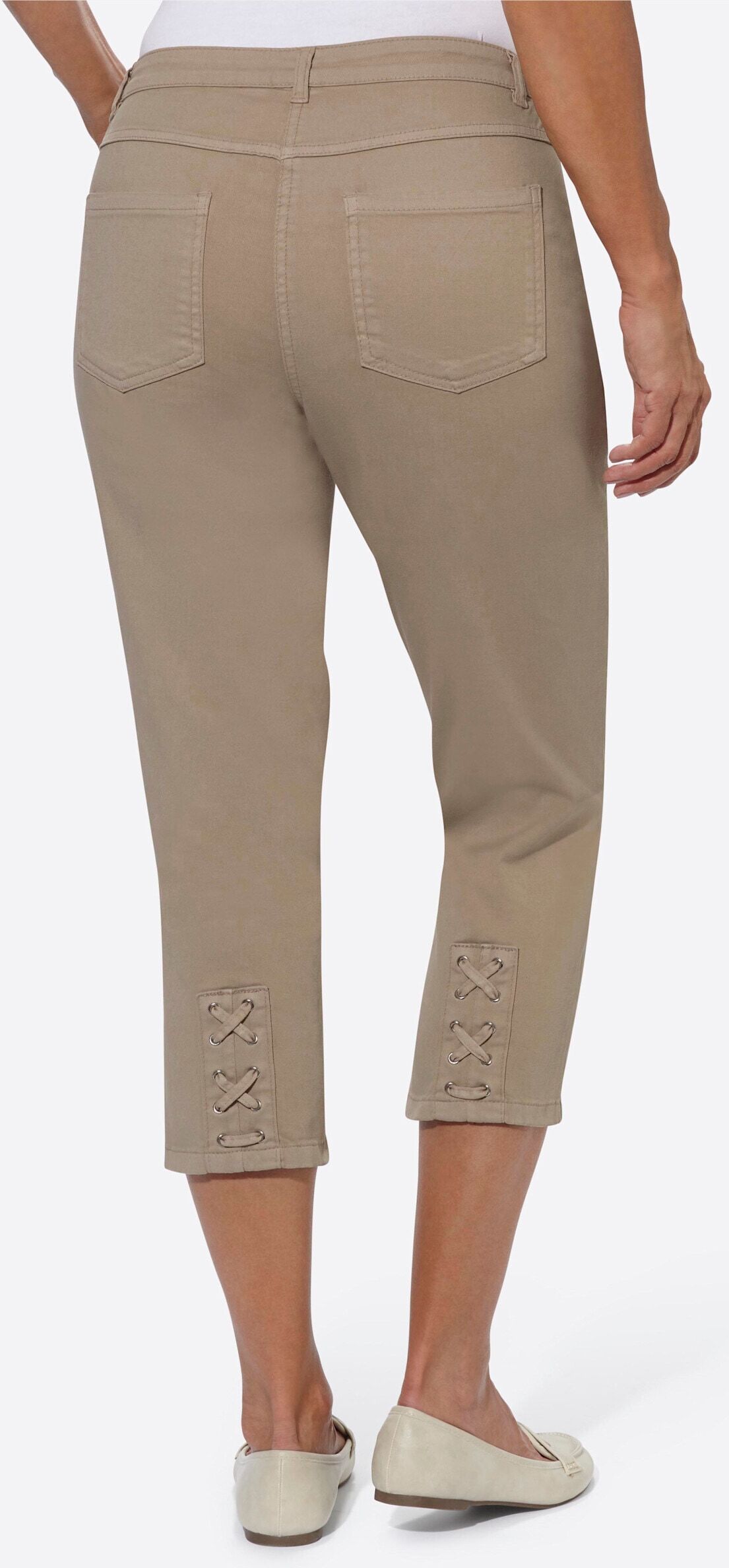 Bequeme Jeans WITT "Jeans 3/4-Jeans mit Bändchen-Verzierung", Damen, Gr. 20, K-Gr, beige, Denim/Jeans;Twill, , Sportlich, gerade, Jeans Bequeme Jeans