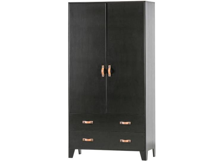Mid.you Drehtürenschrank Dian, Schwarz, Holz, Kiefer, 3 Fächer, 2 Schublade(n) Schubladen, 94x180x40 cm, Schlafzimmer, Kleiderschränke, Kleiderschränke 2-türig