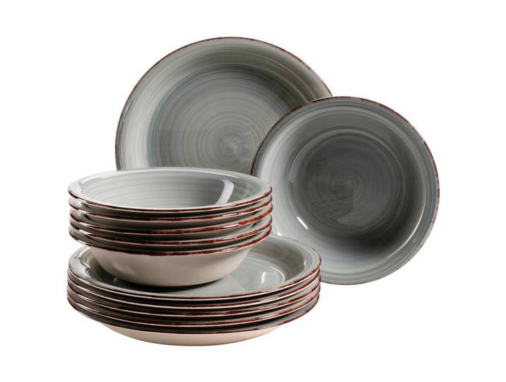 Tafelservice, Grau, 12-teilig, Keramik, Handbemalt, Vintage & Boho, Mäser