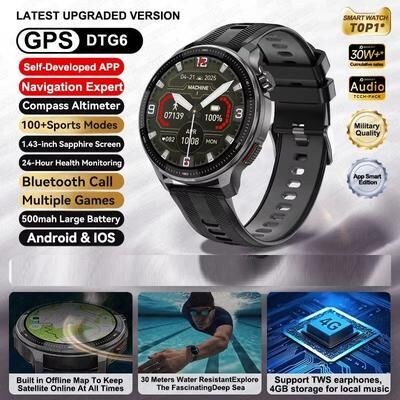 Inspire Daily Merch Smart Watch With Offline Maps, GPS Music Player & 10ATM Waterproof Fitness Tracker black