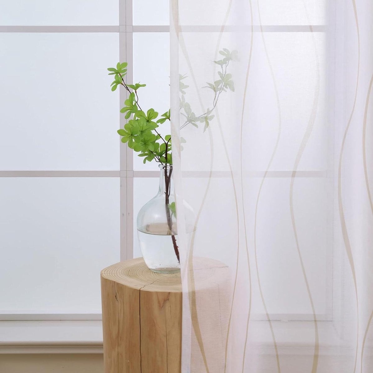 Transparante linnenlook vitrage gordijnen voor woonkamer decoratie - Beige - Lengte: 245 cm