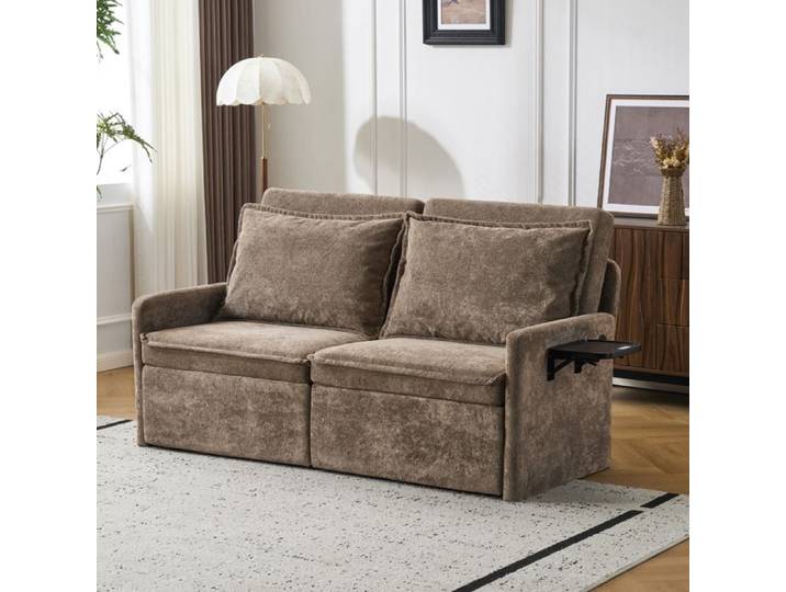 SENVIRO Canapé convertible 3 en 1 2 places chenille marron USB rangement