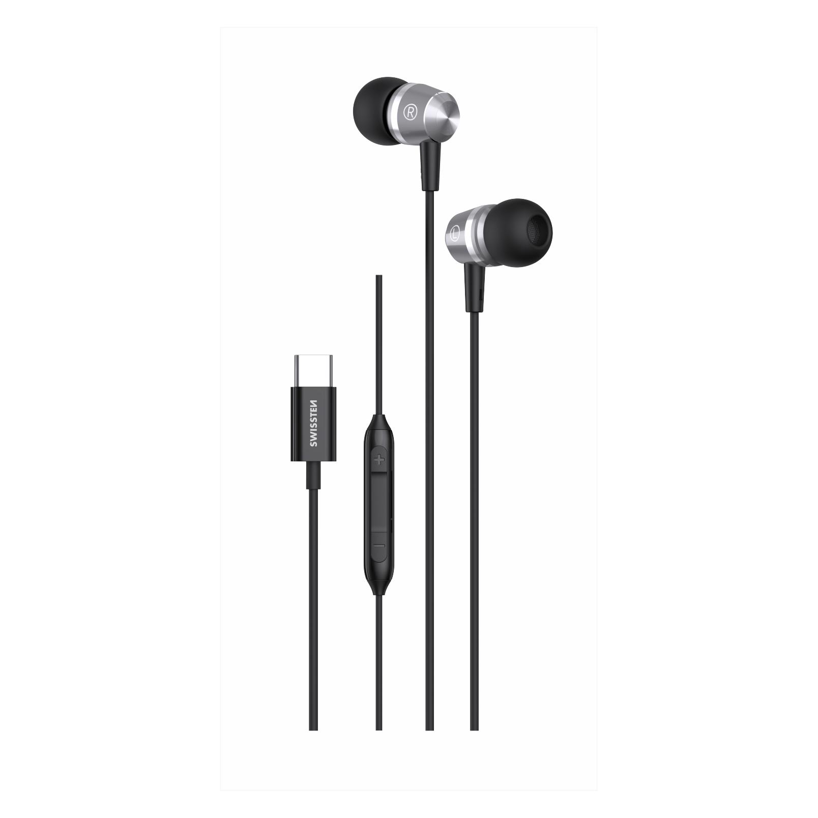Swissten USB-C Earphones Metallic Black (Kabelgebunden) (51109100)