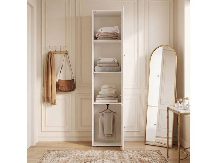 ULEVR Armoire haute blanche 45 x 50 x 200 cm avec porte à lames tringle et 3 espaces de rangement