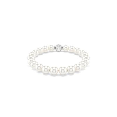 Armkette SWAROVSKI "Schmuck Geschenk Matrix Armband", weiß (metallfarben, weiß, kristallweiß, weiß, kristallweiß), Armbänder, Damen, Metall Perlen, Metall, Perlen, Armkette, mit Swarovski Kristall - mit Swarovski Perle