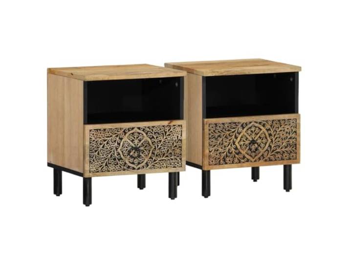 KDVXBCQJH Nachttisch 2er Set 40x33x46cm Mango Massivholz Beistelltisch Handgeschnitztes Blumenmuster im Retro-Look setzt dekorative Akzente neben dem Bett im Schlafzimmer oder Wohnbereich.