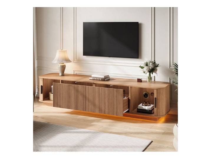 Odikalo TV-Schrank TV Lowboard Fernsehschrank mit LED Schubladen Schiebetüren (180Lx 40Bx40H(cm)TV Board Wohnzimmerschrank abgerundet Schubladen mit Wellenmuster Schiebetüren geriffelt)