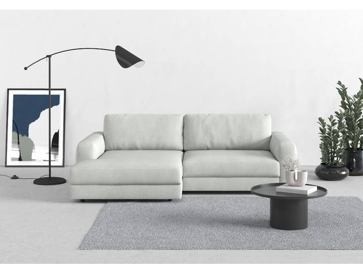 Ecksofa, Polyester, Silber, 250×176 cm, Mega-Recamiere Links, Hochwertig, Trendmanufaktur