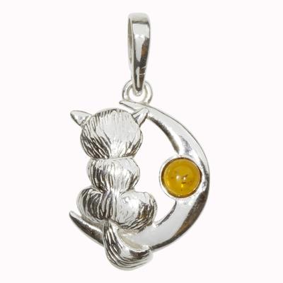 Kettenanhänger OSTSEE-SCHMUCK "Ostsee-Schmuck Anhänger Katze und Mond Anhänger Katze und Mond", weiß, Schmuckanhänger, Damen, 26 x 16mm, Silber 925 (Sterlingsilber), 1,9 g, Kettenanhänger