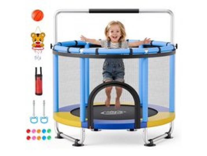VEVOR Trampoline pour Enfants 150 cm Mini-trampoline Charge jusqu'à 60 kg, Pour Tout-petits Intérieur Extérieur, Stable, Avec Filet de Sécurité, Barre de Gymnastique Réglable et Accessoires de Jeu