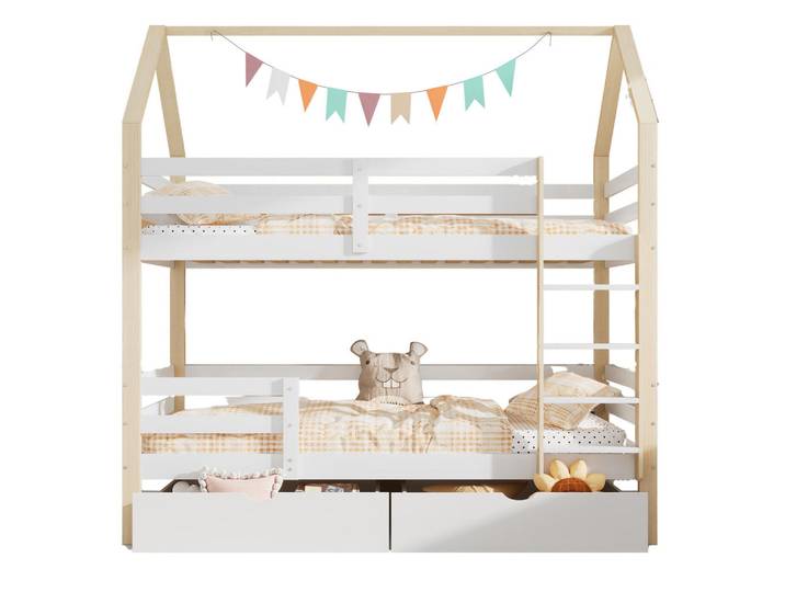Flieks Hausbett 90x200 Kiefernholz Weiß Holzfarbe, Mehrfarbig, 90x200 cm, Babymöbel & Kindermöbel, Kinderzimmer & Jugendzimmer, Kinderbetten, Spielbetten