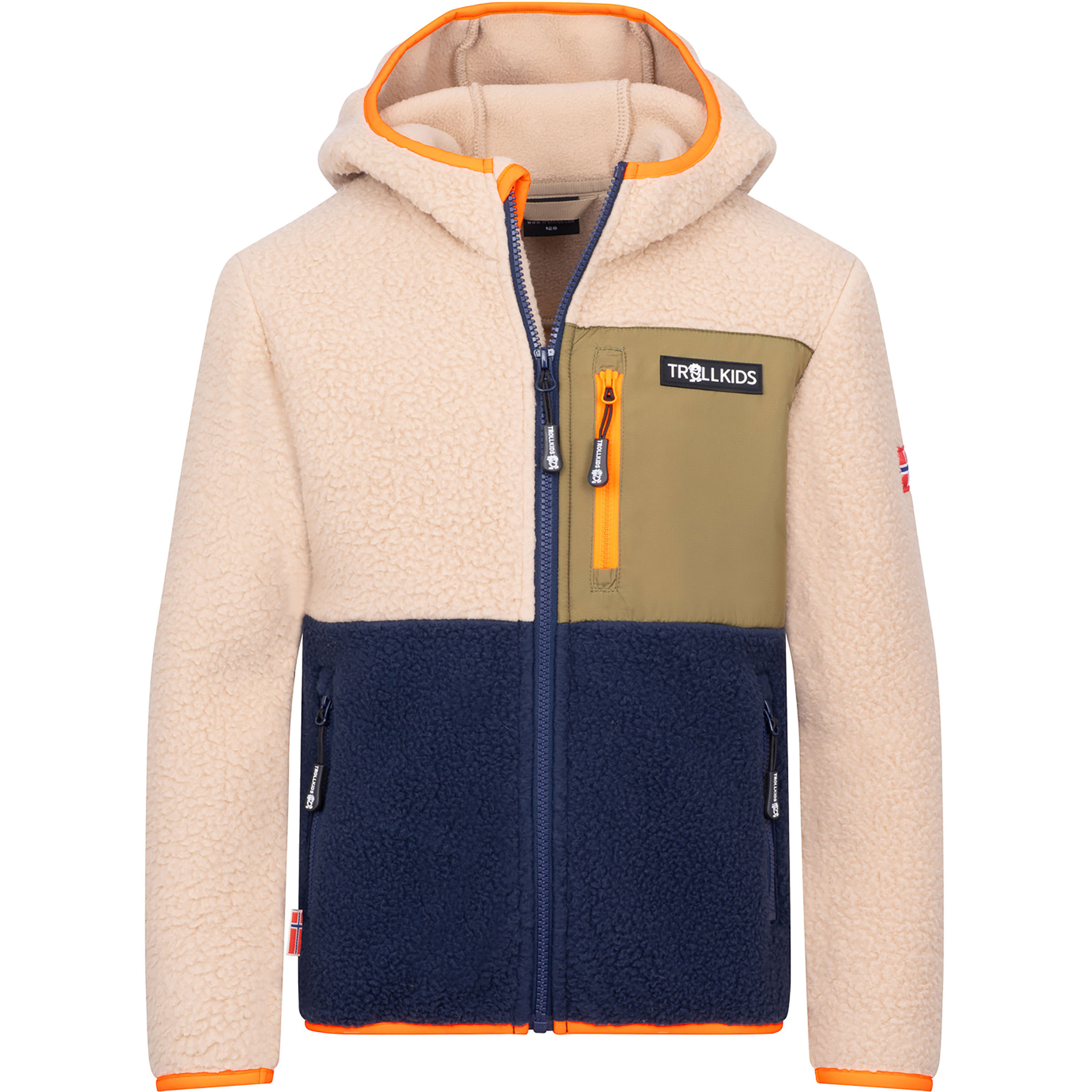 Trollkids Aurlandsfjord Kinder Fleecejacke cashew-navy Größe 128 Trekking Atmungsaktiv