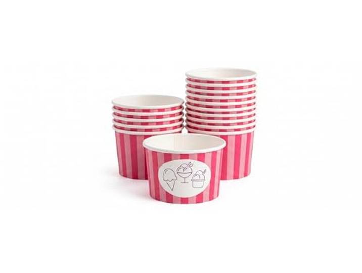 DeinPack 1000 Eisbecher 120 ml Universal Karton pink gestreift Umweltfreundlich, Universal für Eis, Dessert, Fingerfood, Rund