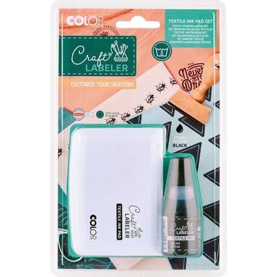 COLOP Craft Labeler Set Textil, 1 Stempelkissen und Fläschchen mit 25 ml Tinte