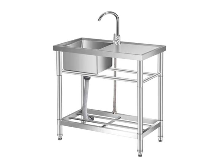 Edelstahl Spültisch 76x41x76CM, Freistehende Küchenspüle Gewerbliche Spülbecken Mit 1 Becken Wasserhahn Kalt Und Warmwasserschläuchen, Für Waschküche Outdoorküche Gastro Küchen Spulbecken
