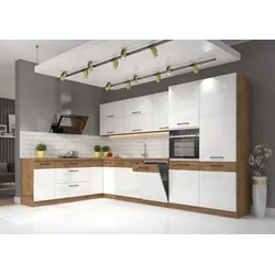 Eckküche VIGO Weiß Glanz Lancelot 210x350 cm Küchenzeile Küchenblock Einbauküche