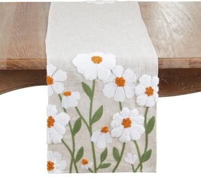 Saro Lifestyle "Embroidered Floral Table Runner - Decorative Non-Reversible Polyester Table Runner for Dining Table, 14""x72"""