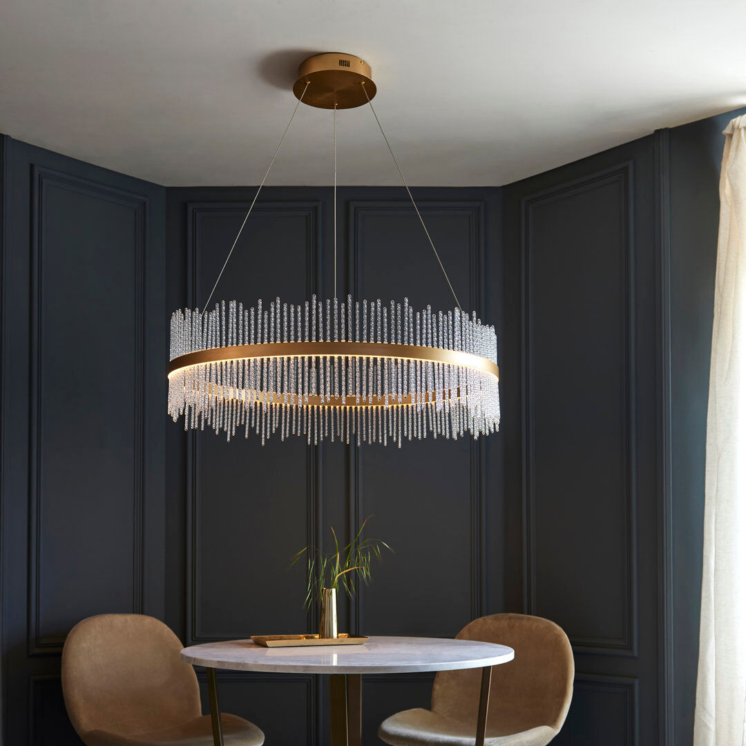 Canora Grey Angelisa 1 - Light LED Geometric Pendant Brushed gold plated finish & clear glass 240 H cm x 89 W cm