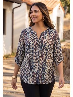 Plus Size Women's Breezeway Georgette Blouse by Catherines in Neutral Vertical Feather (Size 3XWP)
