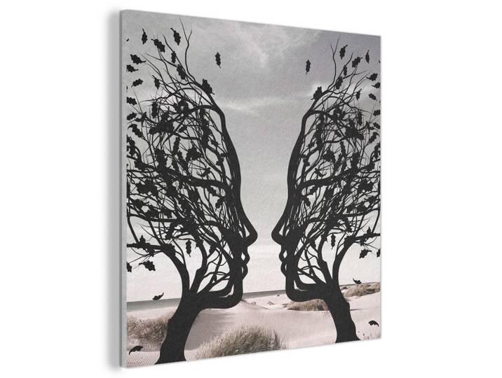 MuchoWow Akustikbild - Strand - Meer - Menschen - Baum - Moderne Kunst - 60x60, Hellgrau, Kunststoff, Quadratisch, 60x60x0.9 cm, Wandverkleidung, Akustikpaneele