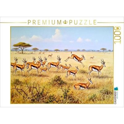 CALVENDO Puzzle Springböcke mit Jungtieren als Gemälde | 1000 Teile Lege-Größe 64x48cm Foto-Puzzle für glückliche Stunden