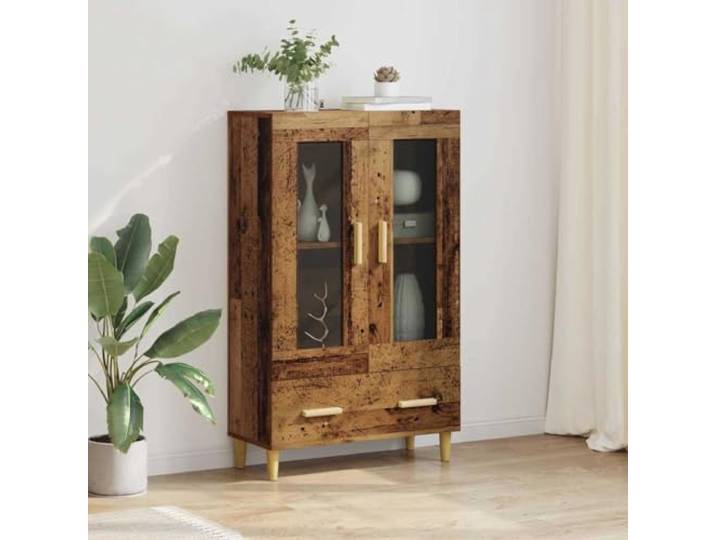 RJPLMFV Oberer Schrank aus Holz, Antik-Optik, 70 x 31 x 115 cm, Holz Glastüren, konische Beine, verstellbare Regale, modernes Wohnzimmer