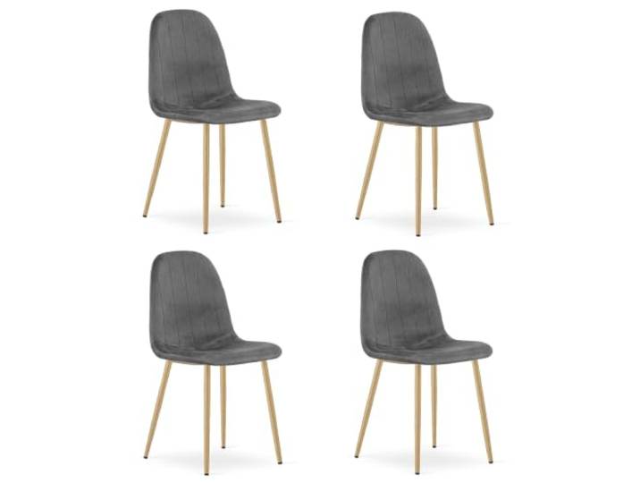Esszimmerstühle LIVORA, Gepolsterter Stühle Esszimmer, Küchenstühle Esstisch Stühle Mit Velours Polster, Polsterstuhl Leicht zu Reinigen, Stuhl Esszimmer, Grau / Beine Holz - 4er