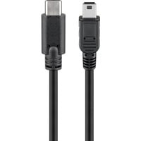 USB 2.0 Kabel, USB-C Stecker > Mini-USB Stecker, Adapter schwarz, 50cm