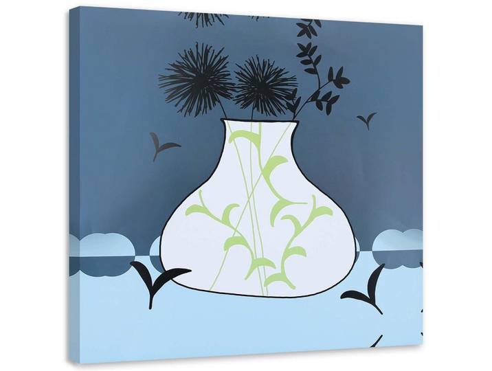 Feeby Bild, Zeichnung von Blumen in einer Vase 50x50cm, Blau, Floral, Rechteckig, 50x50 cm, Bilder & Rahmen, Bilder, Leinwandbilder