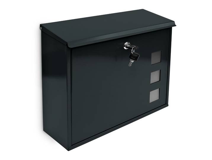 Briefkasten Metall 3 Fenster Farbauswahl Schwarz-Silber