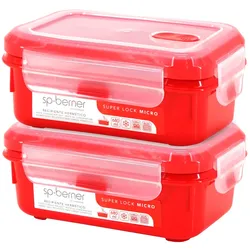 SP BERNER - 2er-Set SUPER LOCK MICRO 680 ml luftdichte Behälter geeignet zum Dampfgaren in der Mikrowelle