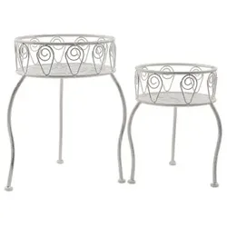 Lex 2 tlg. Hocker-Set Blumenhocker Gartendeko Rund Pflanzenständer antik weiß