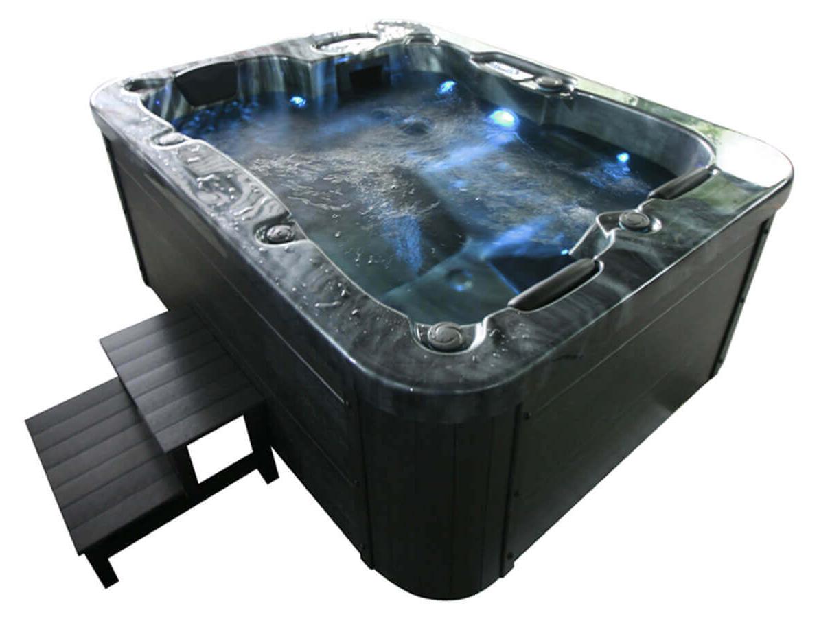 HOME DELUXE - Outdoor Whirlpool Black MARBLE inkl. Treppe und Thermoabdeckung